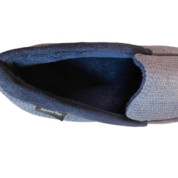 HomeTop Mens Size 9 Slippers Navy Gray Memory Foam Waffle Knit Design - Picture 8 of 9